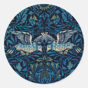 William Morris Blue Birds Floral Tapestry Classic Round Sticker