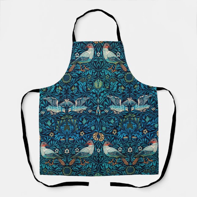 William Morris Blue Floral & Bird Print Apron (Front)