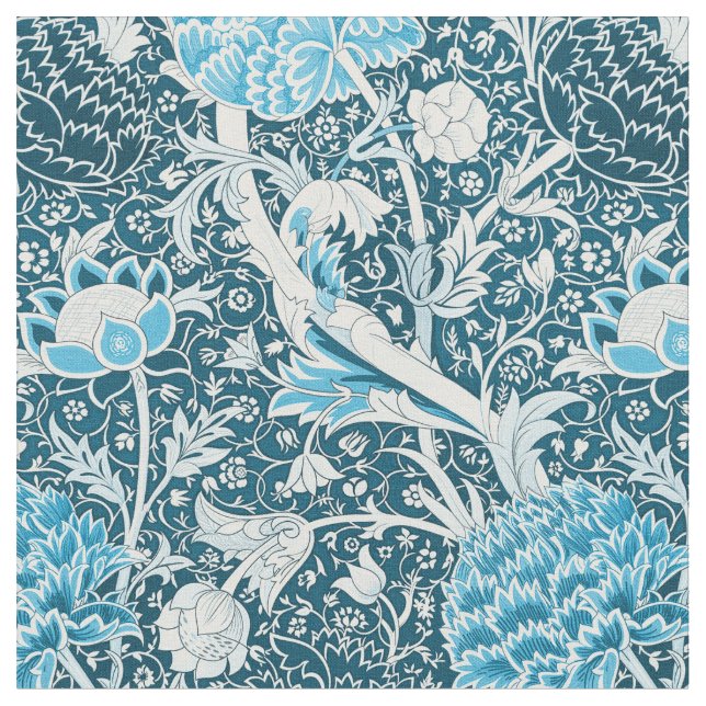 William Morris Blue Floral Pattern Pre-Raphaelites Fabric (Close Up)