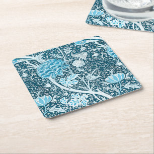 William Morris Blue Floral Pattern Pre-Raphaelites Square Paper Coaster