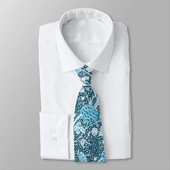 William Morris Blue Floral Pattern Pre-Raphaelites Tie (Tied)