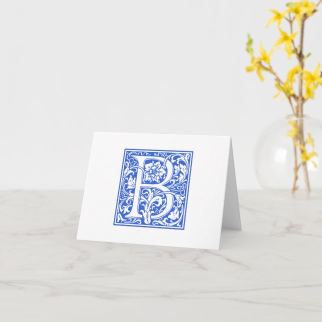 William Morris Blue Initial B Card & Envelope (Yellow Flower)