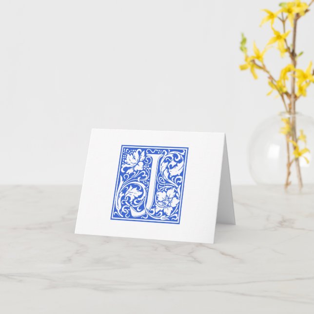 William Morris Blue Initial J Card & Envelope (Yellow Flower)