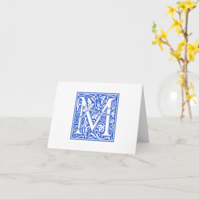 William Morris Blue Initial M Card & Envelope (Yellow Flower)