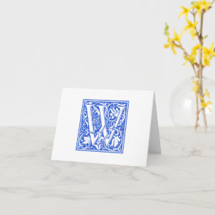 William Morris Blue Initial W Card & Envelope
