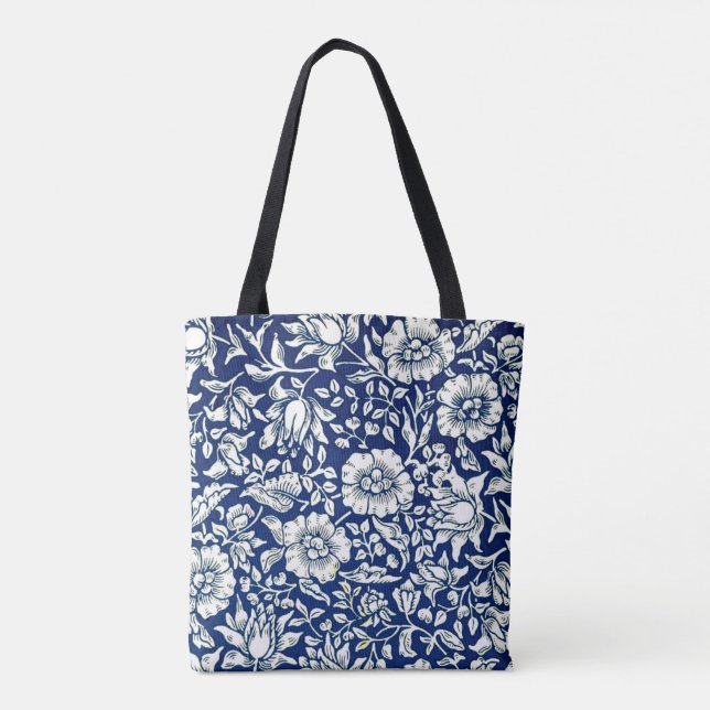 William Morris - Blue Mallow floral pattern Tote Bag (Back)