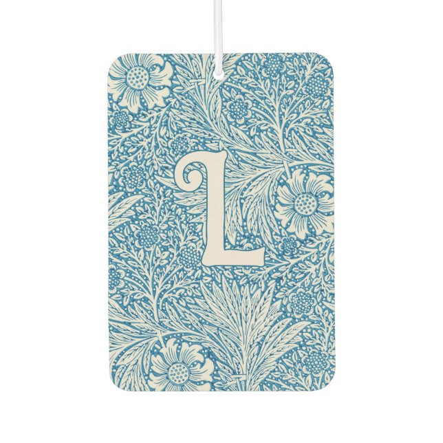 William Morris Blue Marigold Monogram Car Air Freshener (Front)