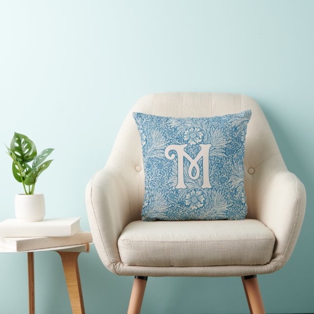 William Morris Blue Marigold Monogram Cushion (Chair)