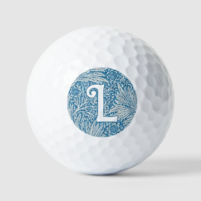 William Morris Blue Marigold Monogram Golf Balls (Front)