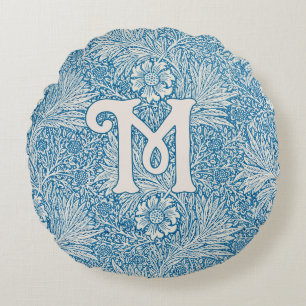 William Morris Blue Marigold Monogram Round Cushion