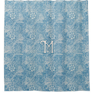 William Morris Blue Marigold Monogram Shower Curtain