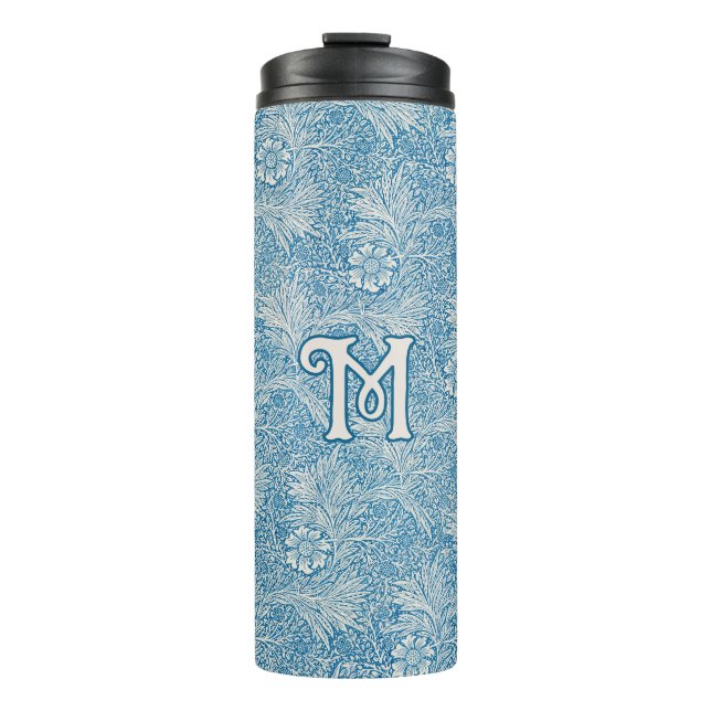 William Morris Blue Marigold Monogram Thermal Tumbler (Front)