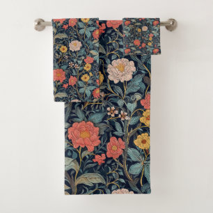 William Morris Blue Teal Arts & Crafts Floral Bath Towel Set