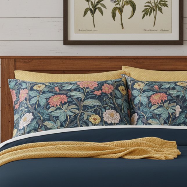 William Morris Blue Teal Arts & Crafts Floral Pillowcase (Creator Uploaded)