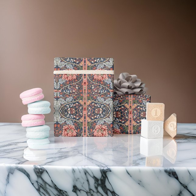 William *Morris Blue Thistle Pink Motifs Wrapping Paper (Creator Uploaded)