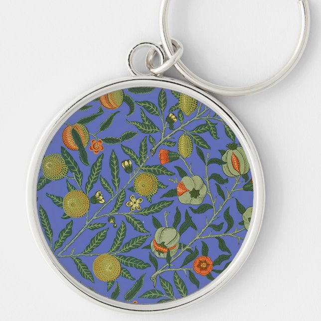 William Morris Blue Wallpaper Pattern Key Ring (Front)