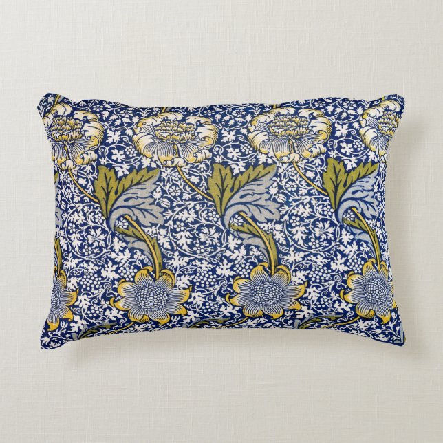 William Morris Blue Yellow Flowers Pillow (Front)