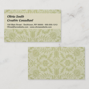 William Morris Borage vintage soft green damask Business Card