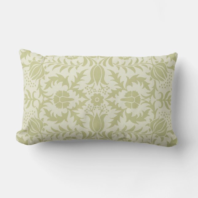William Morris Borage vintage soft green damask Lumbar Cushion (Front)