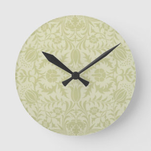William Morris Borage vintage soft green damask Round Clock
