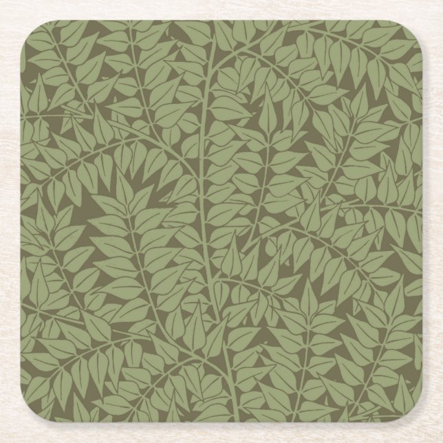 William Morris Branch Art Nouveau Classic Design Square Paper Coaster (Front)