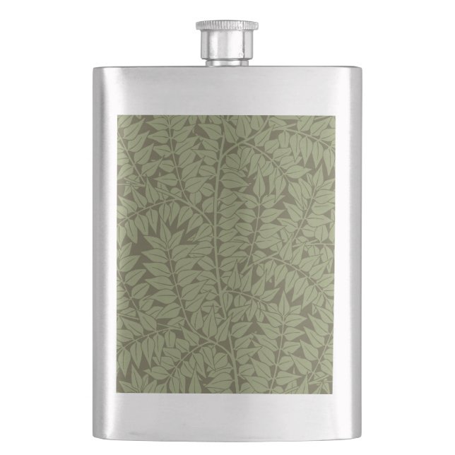 William Morris Branch Leaves Wallpaper Hip Flask (Front)