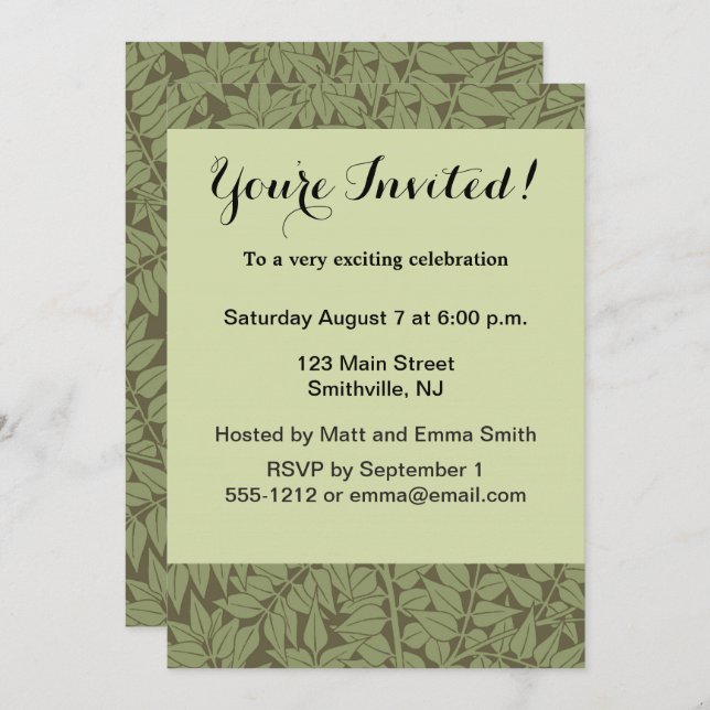 William Morris Branch Leaves Wallpaper Invitation (Front/Back)