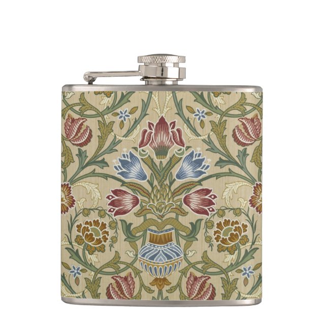William Morris Brocade Floral Wallpaper Pattern Hip Flask (Front)