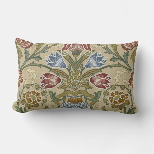 William Morris Brocade Floral Wallpaper Pattern Lumbar Cushion (Front)