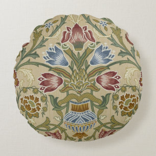 William Morris Brocade Floral Wallpaper Pattern Round Cushion