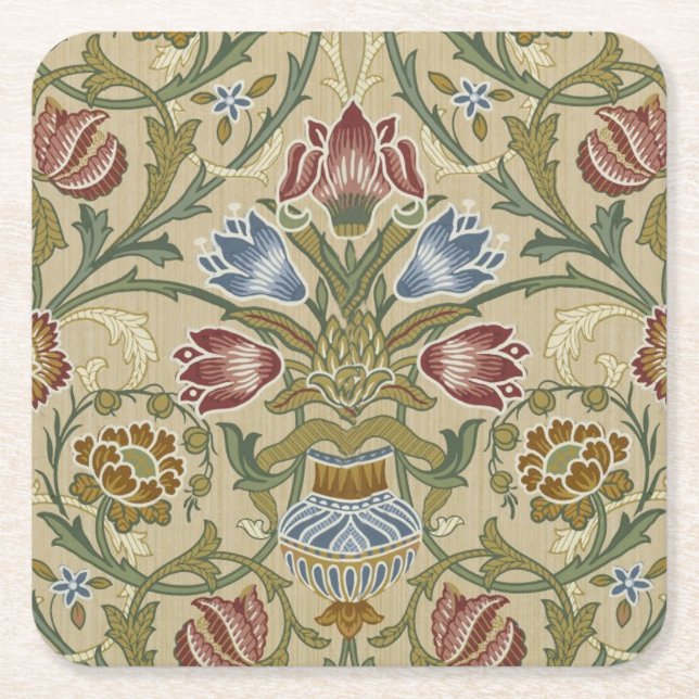 William Morris Brocade Floral Wallpaper Pattern Square Paper Coaster (Front)