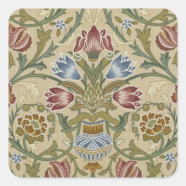 William Morris Brocade Floral Wallpaper Pattern Square Sticker (Front)