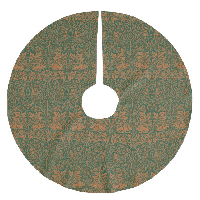 William Morris Brother Rabbit Amber Black Pattern Brushed Polyester Tree Skirt (Front)