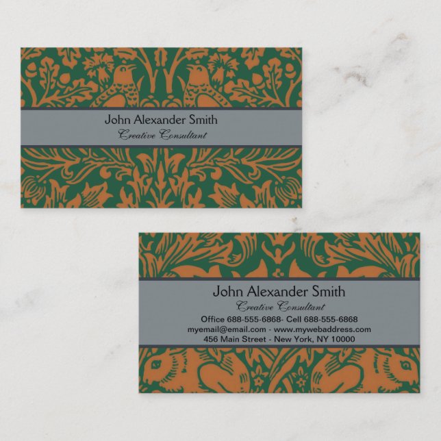 William Morris Brother Rabbit Amber Black Pattern Business Card (Front/Back)