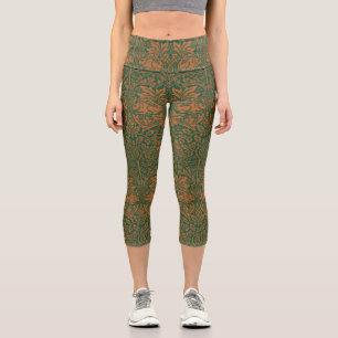William Morris Brother Rabbit Amber Black Pattern Capri Leggings