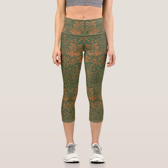 William Morris Brother Rabbit Amber Black Pattern Capri Leggings (Front)