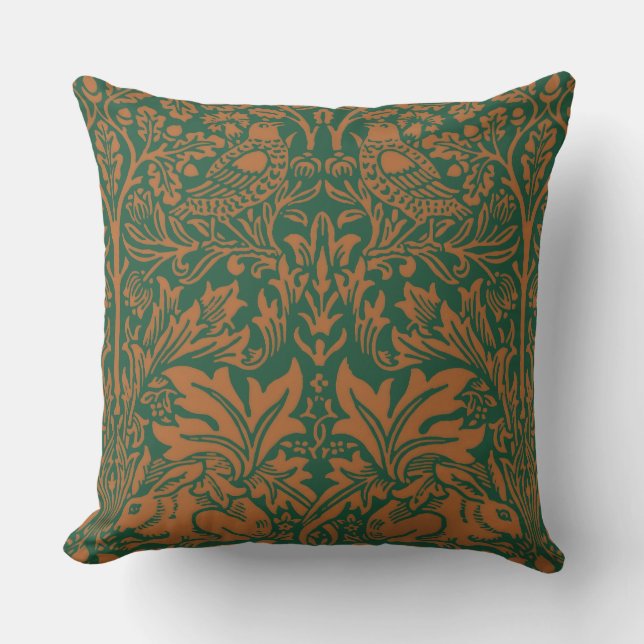 William Morris Brother Rabbit Amber Black Pattern Cushion (Front)