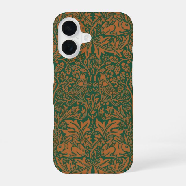 William Morris Brother Rabbit Amber Black Pattern iPhone 16 Case (Back)