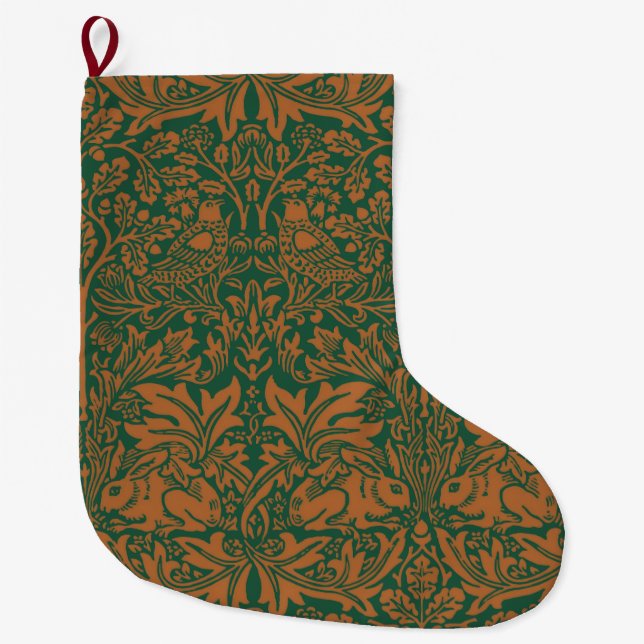 William Morris Brother Rabbit Amber Black Pattern Large Christmas Stocking (Front)