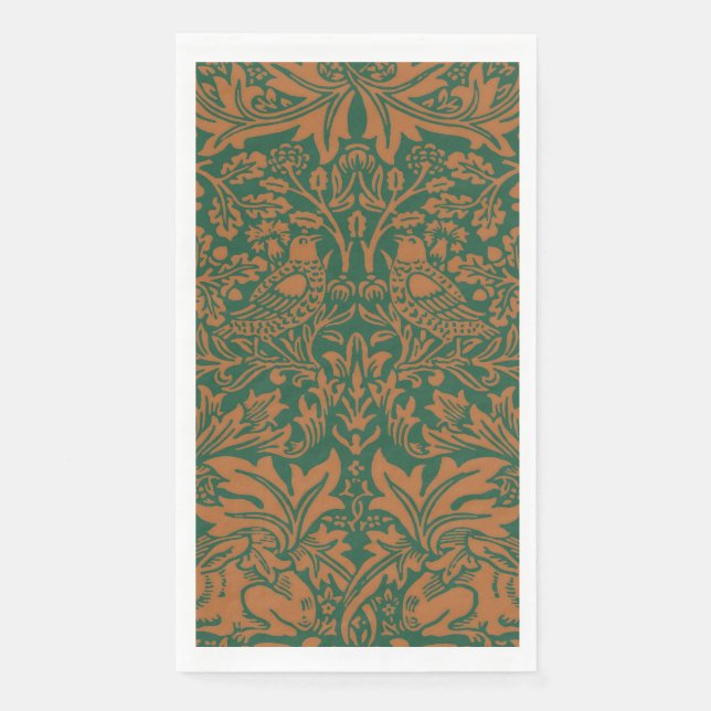 William Morris Brother Rabbit Amber Black Pattern Napkin (Front)