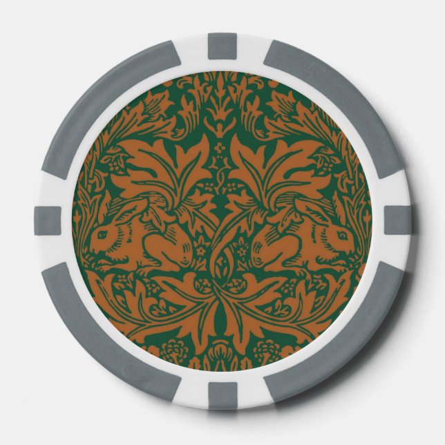 William Morris Brother Rabbit Amber Black Pattern Poker Chips (Front)