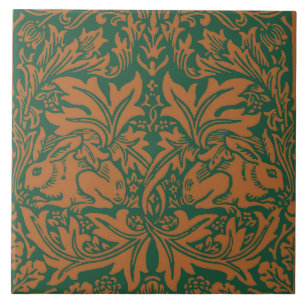 William Morris Brother Rabbit Amber Black Pattern Tile