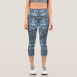 William Morris Brother Rabbit Light Blue Black Capri Leggings