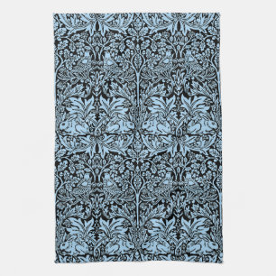 William Morris Brother Rabbit Light Blue Black Tea Towel