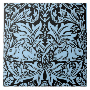 William Morris Brother Rabbit Light Blue Black Tile