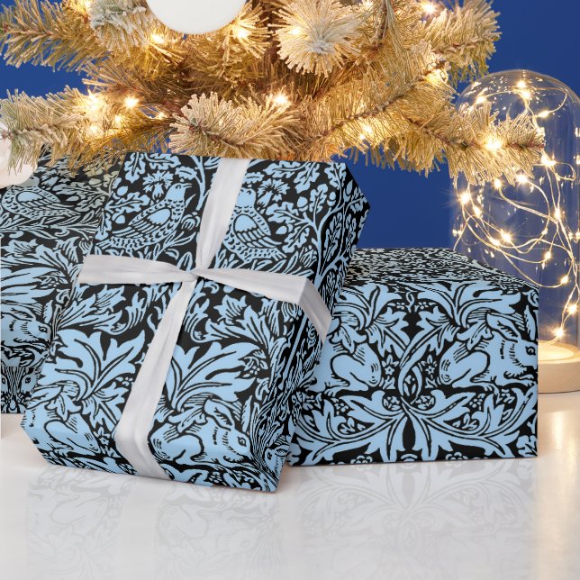 William Morris Brother Rabbit Light Blue Black Wrapping Paper (Holidays)