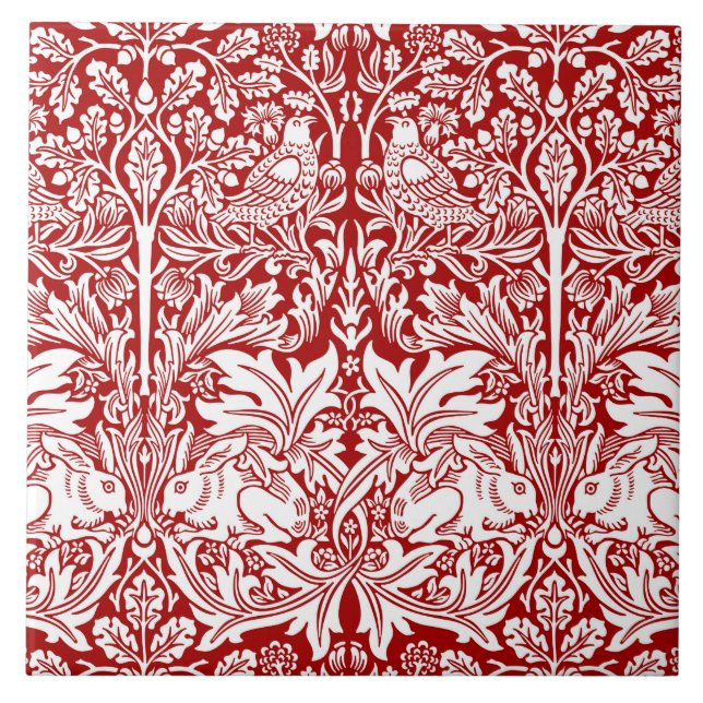William Morris Brother Rabbit Red & White Tile (Front)