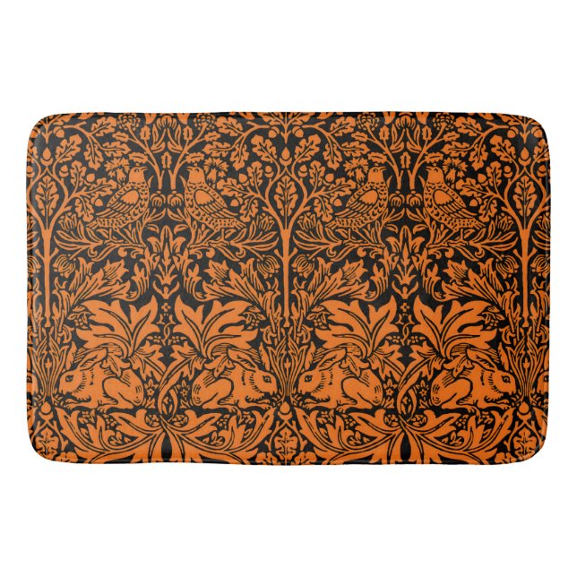 William Morris Brother Rabbit Rust Black Pattern Bath Mat (Front)