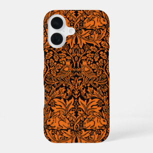 William Morris Brother Rabbit Rust Black Pattern iPhone 16 Case