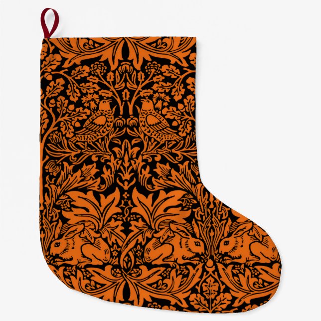 William Morris Brother Rabbit Rust Black Pattern Large Christmas Stocking (Front)